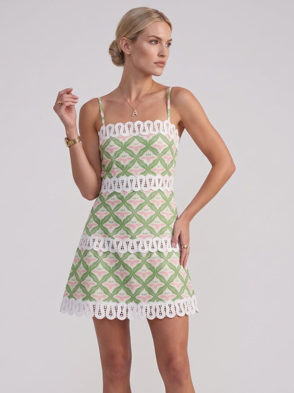 Women's Green Floral Corset Mini Dress Spaghetti Strap Lace Trim Y2K Summer